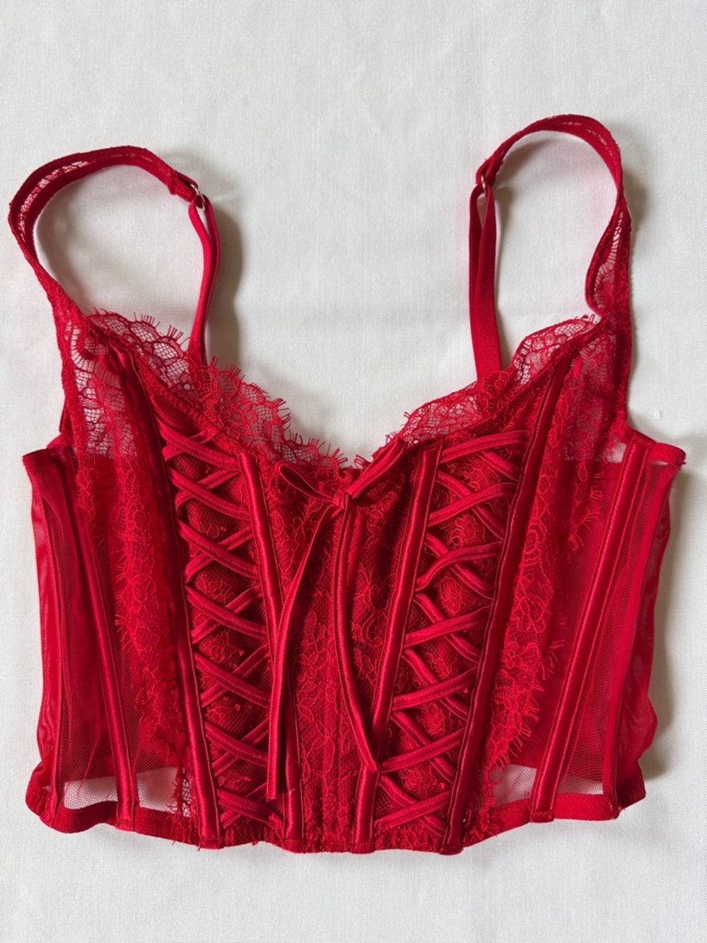 VICTORIA’S SECRET Dream Angels Red Lace Corset Top Size Small  EUC